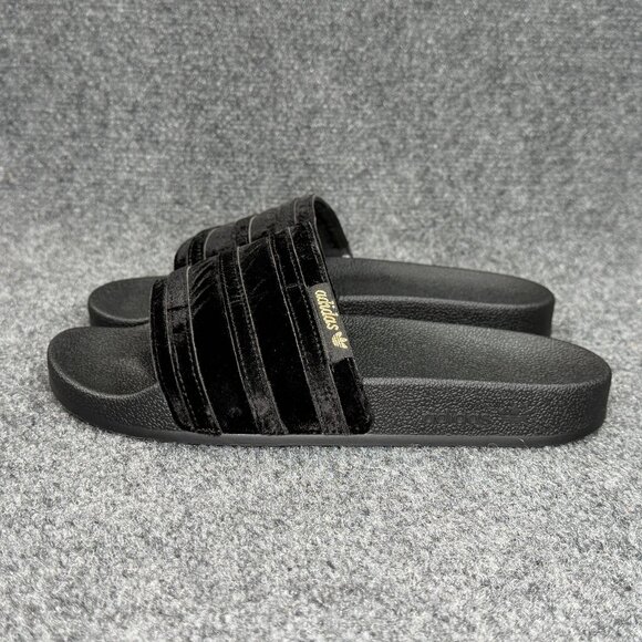 Adidas Adilette Slide Sandals Women's Size 8 Black Gold Metallic Summer Pool - Picture 4 of 11